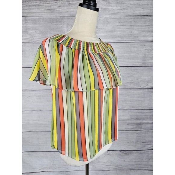Cabi Striped Off Shoulder Carnival Top Blouse Multicolor Size X-Small - Picture 6 of 10
